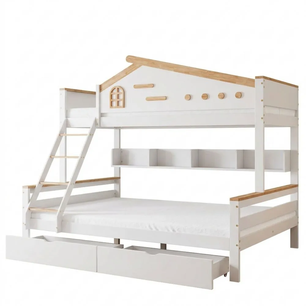 Litera con Cajones y Escalera para Niños y Adolescentes, Blanco