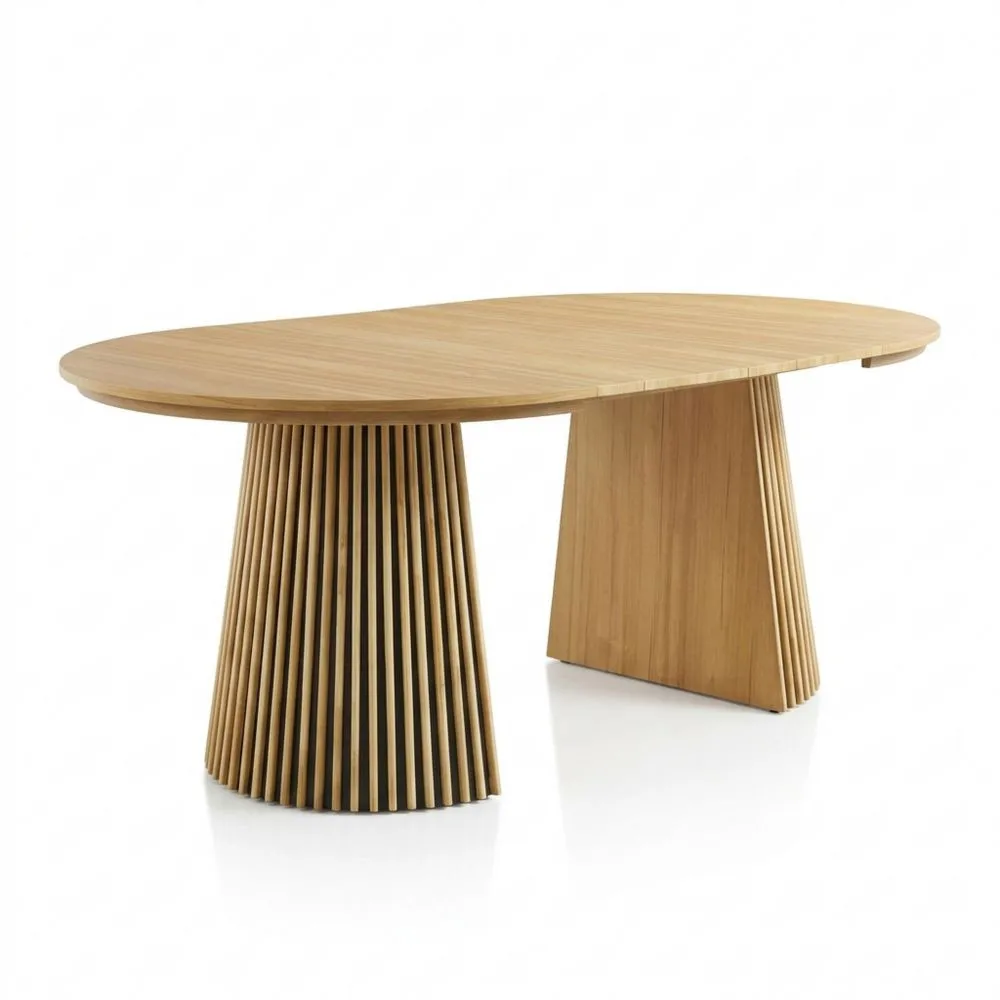 Mesa de Comedor Extensible Redonda de Roble Claro para Salón