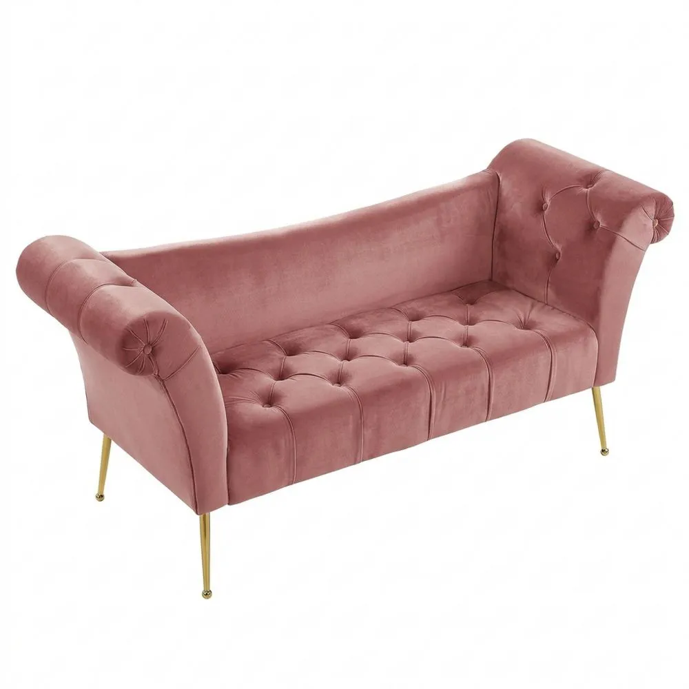 Chaise Longue de Terciopelo Rosa con Patas de Metal