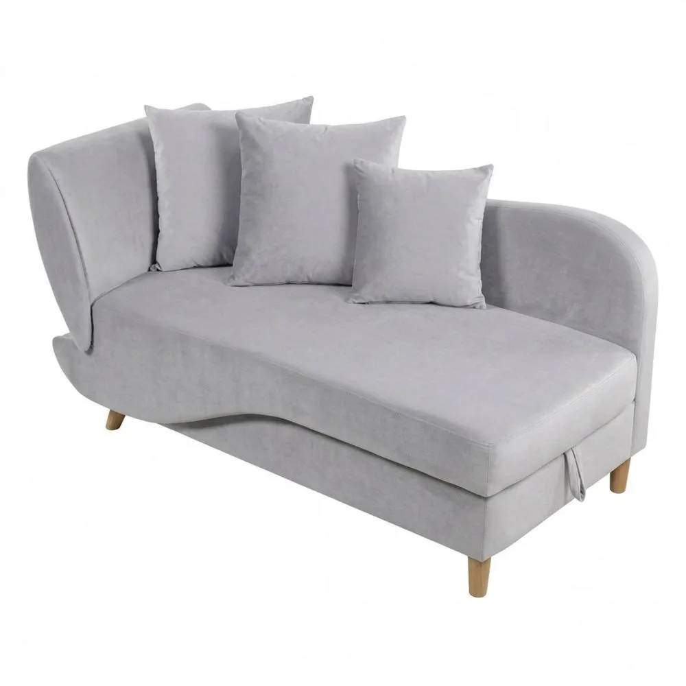 Chaise Longue Moderna 2 Plazas con Almacenamiento y Cojines de Terciopelo Gris Claro Izquierda