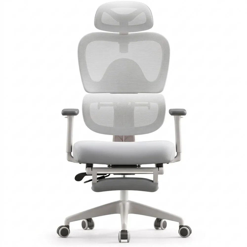 Silla ergonómica de oficina con soporte lumbar ajustable y reposapiés