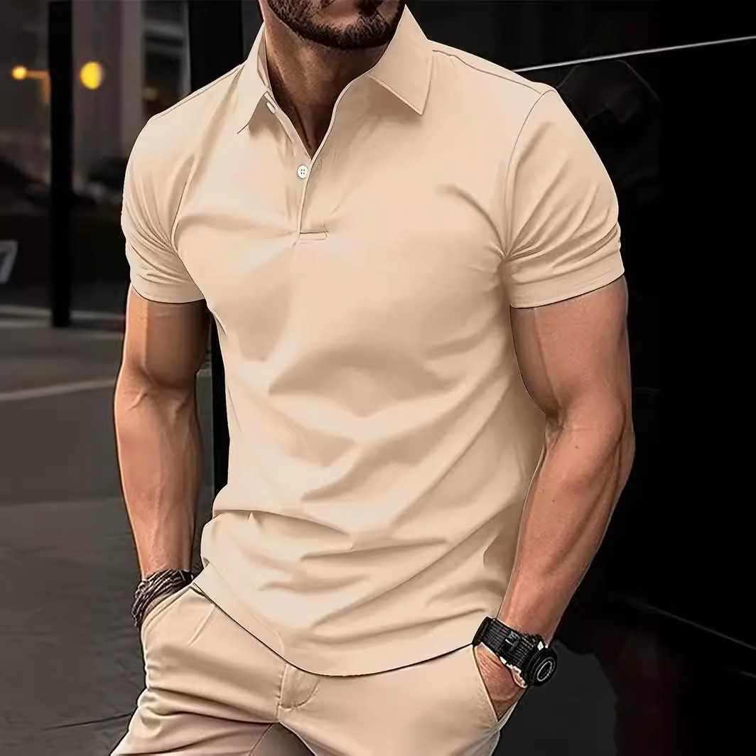 Men's Casual Solid Color Buttoned Short Sleeve Polo Shirt