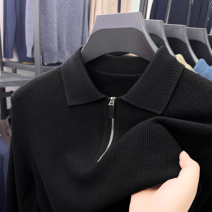 2025 Men's casual knit sweater half zip lapel sweater