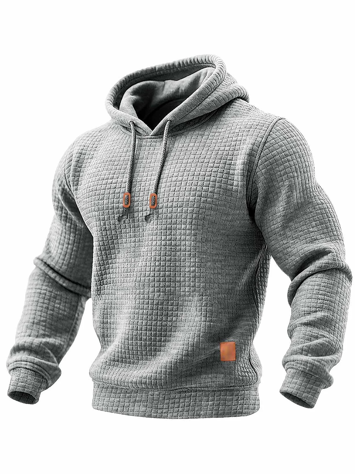 Men's Quilted Waffle Outdoor Solid Color Long-sleeved Everyday Top Hoo