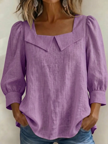 Today Clearacne Sale🔥Women’s Cotton Linen Square Neck Puff Sleeve Blouse