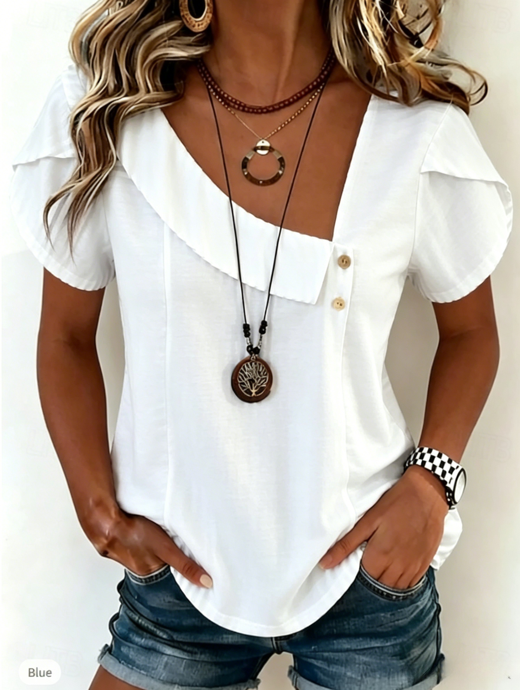 Women's T Shirt Tee Top Print Striped Fashion Stylish Classic Short Sleeve V Neck Regular Tops Daily Going out Weekend Blue Summer Spring