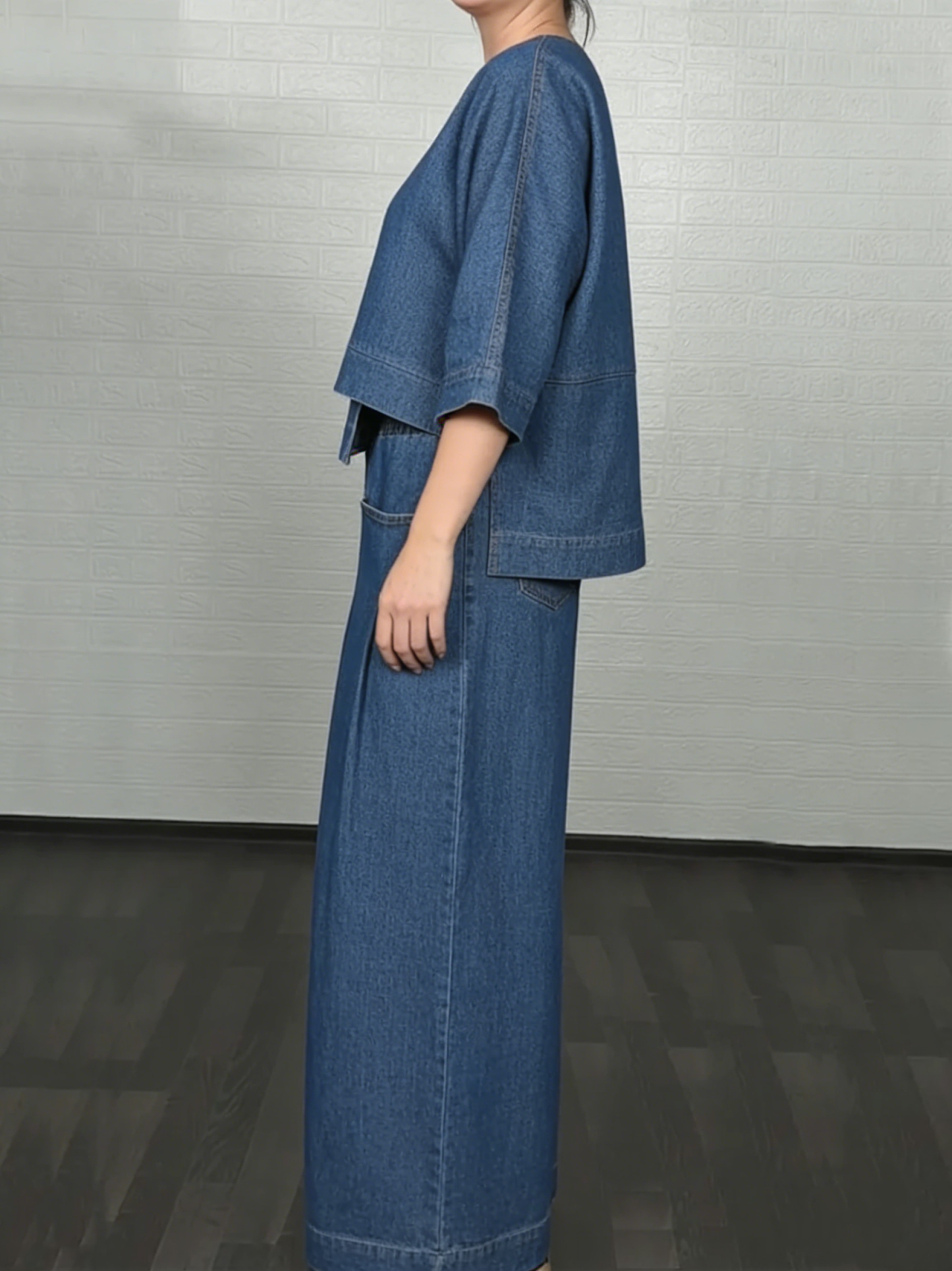 Women's Casual Denim Cotton Top And Pants Two-piece Set