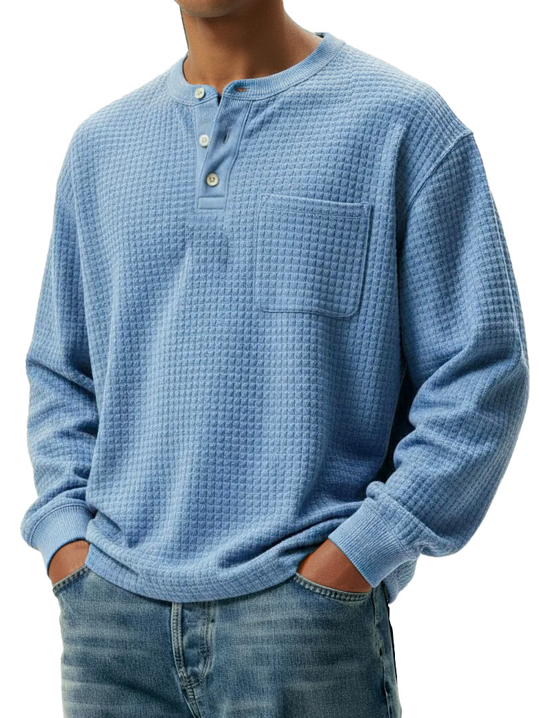 Men's Stylish Casual Retro Pocket Long-sleeved Henley Shirt 