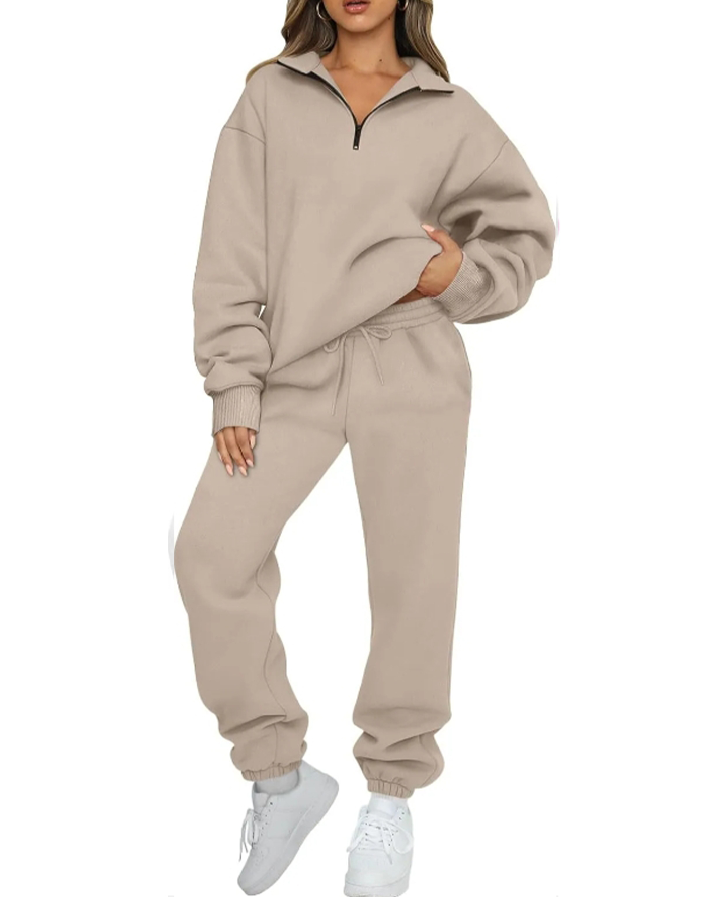 💖 New 💃 Women's Sweatsuits 2 Piece Outfits Long Sleeve Half Zip Pullover and Baggy Sweatpants with Pockets