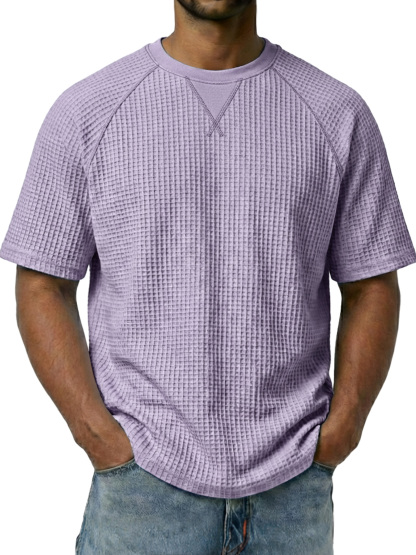 Men's Waffle-knit Crew Neck Raglan Sleeve Casual Short-sleeved T-shirt