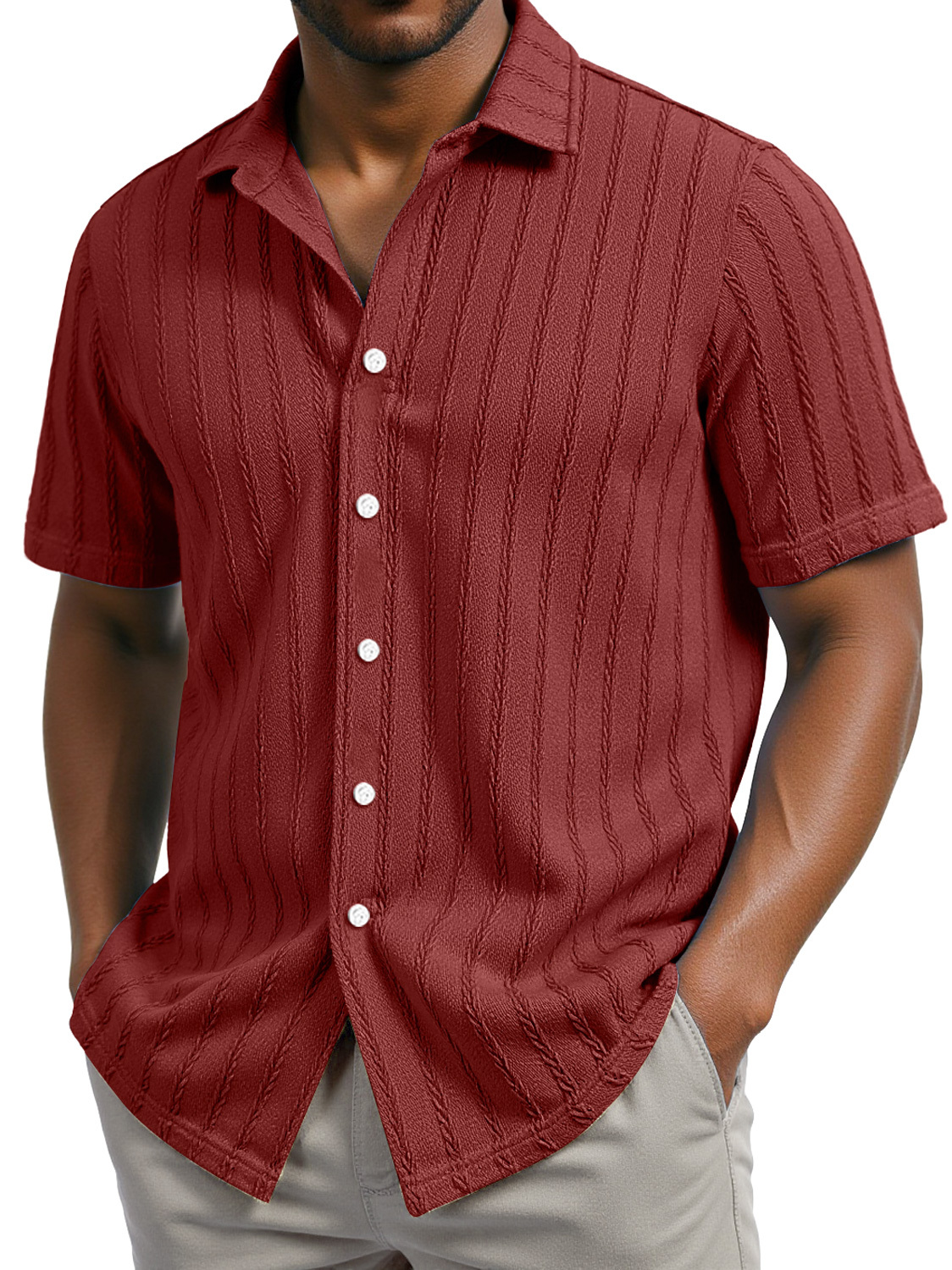 Men's Daily Casual Jacquard Texture Lapel Short-sleeved Shirt