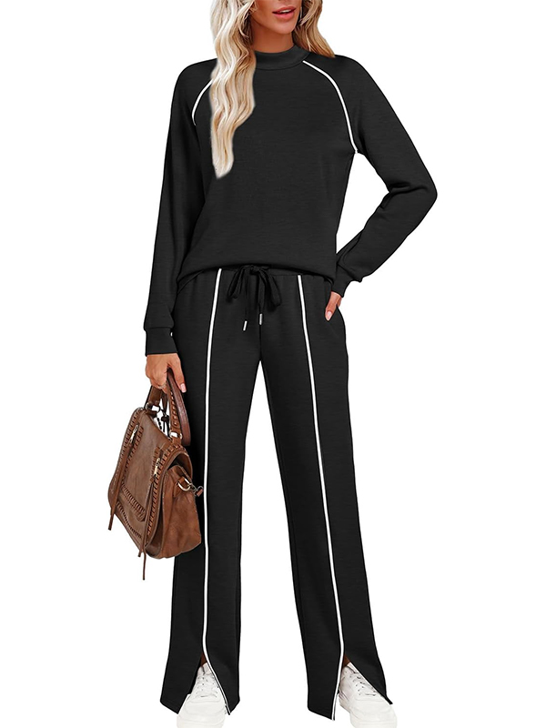 WIHOLL Lounge Sets for Women 2 Piece Fall Outfits 2025 Wide Leg Pant Matching Sets Womens Clothing