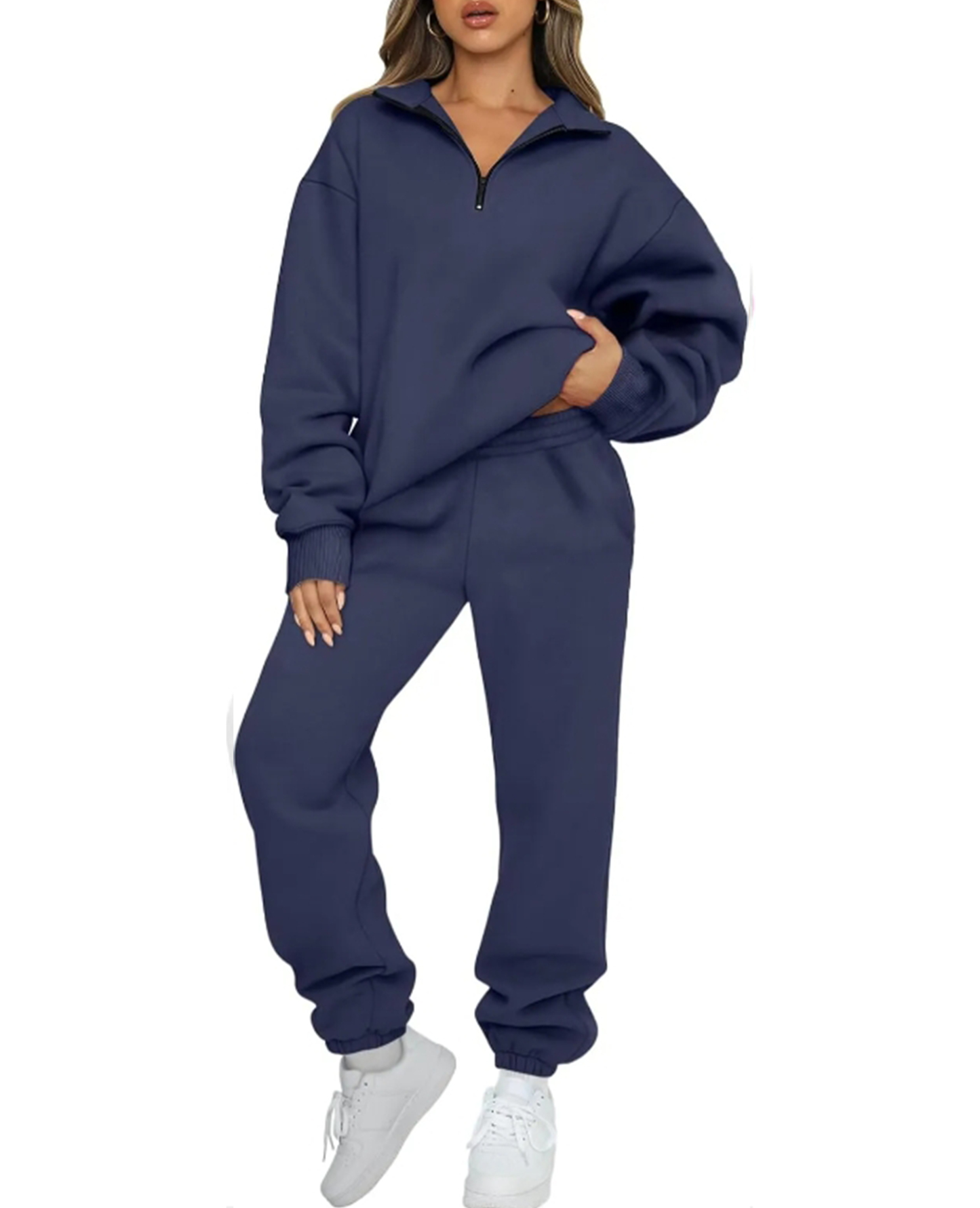 💖 New 💃 Women's Sweatsuits 2 Piece Outfits Long Sleeve Half Zip Pullover and Baggy Sweatpants with Pockets