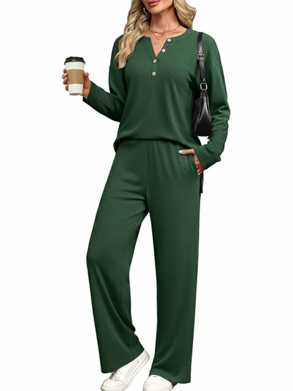 CLEARANCE SALE🔥Women's 2-piece casual suit with V-neck button-down tracksuit