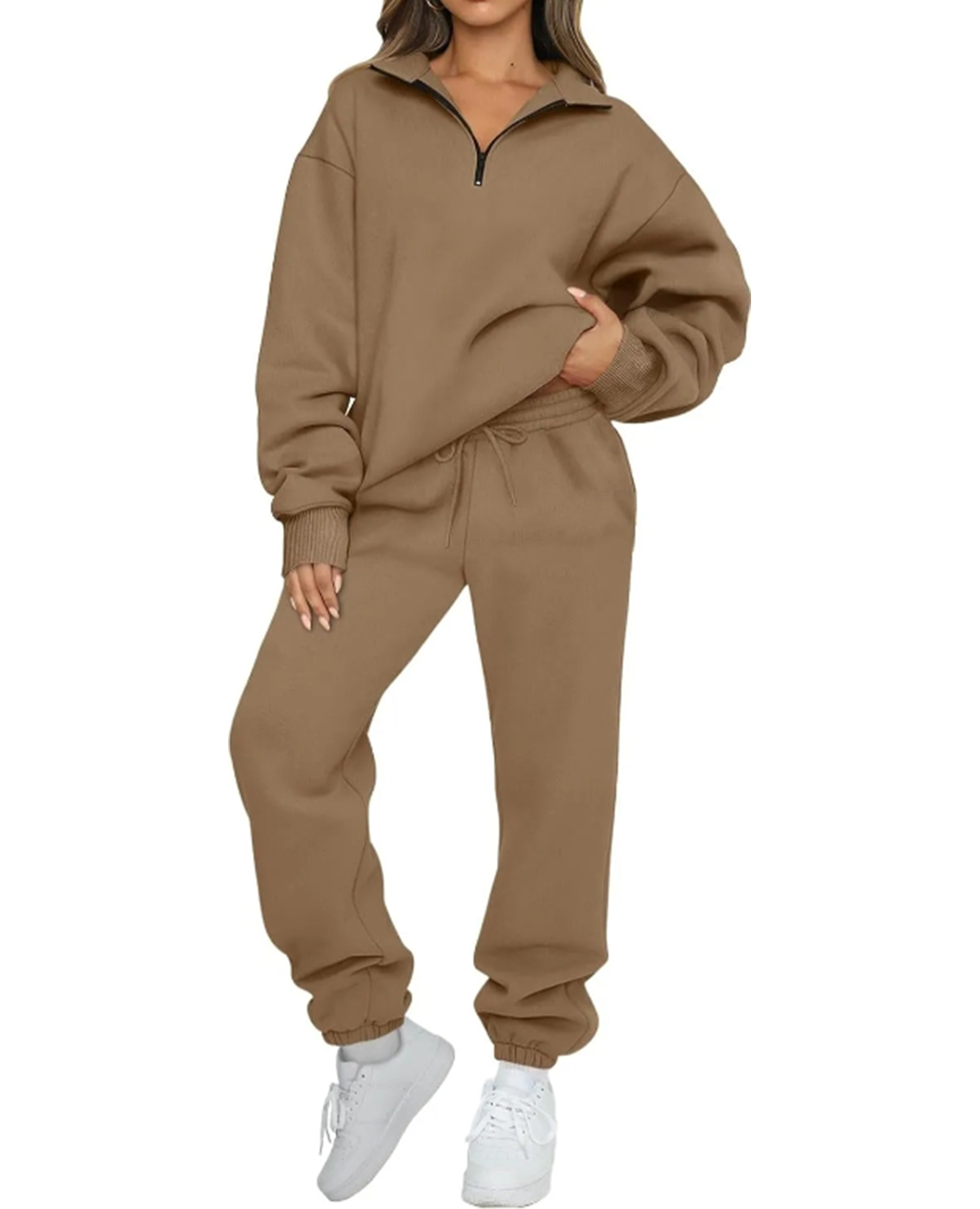 💖 New 💃 Women's Sweatsuits 2 Piece Outfits Long Sleeve Half Zip Pullover and Baggy Sweatpants with Pockets