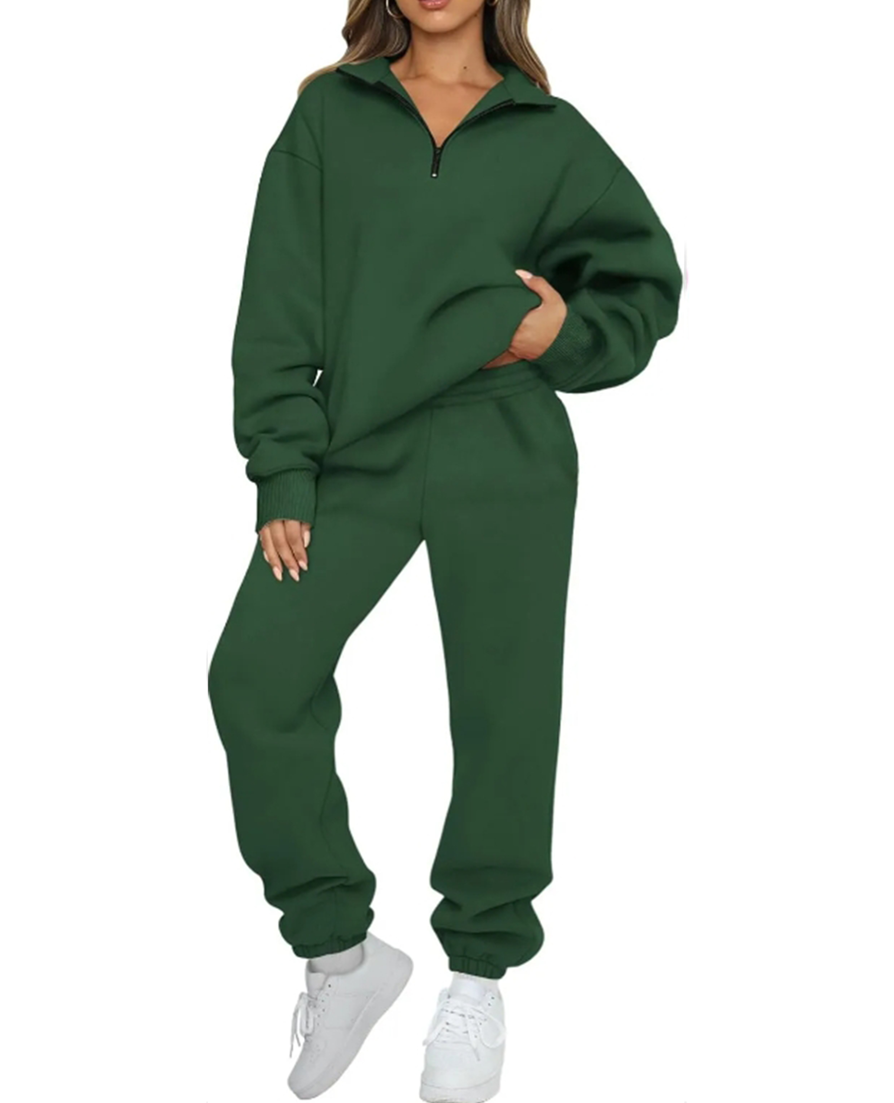 💖 New 💃 Women's Sweatsuits 2 Piece Outfits Long Sleeve Half Zip Pullover and Baggy Sweatpants with Pockets