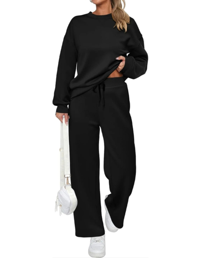 Women's Cotton Two-Piece Oversized Half-Zip Sweatshirt Wide Leg Sweatpants Casual Suit