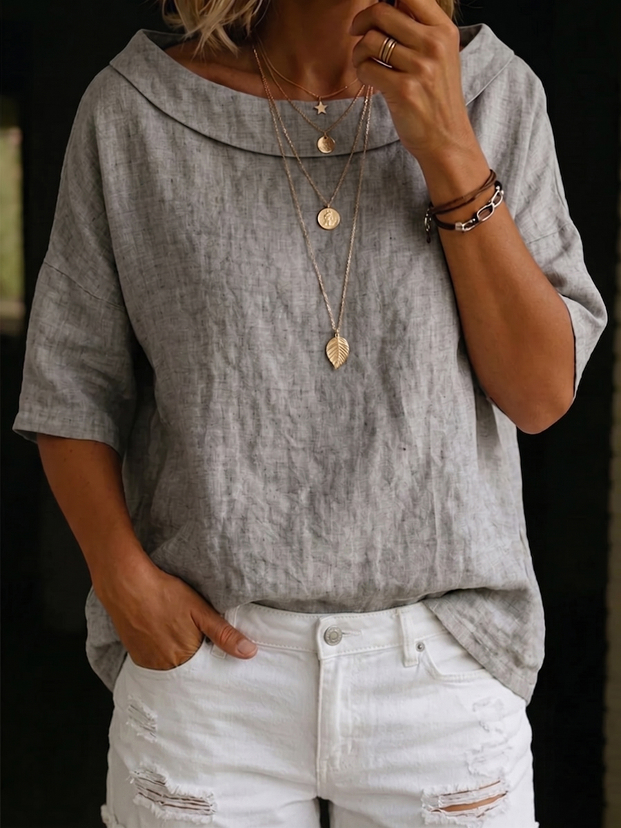 🔥CLEARANCE SALE🔥Minimalist Retro Boat-neck Cotton-linen Blouse
