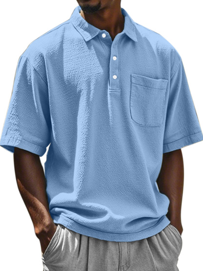 Men's Daily Solid Color Textured Lapel Short-sleeved Polo Shirt