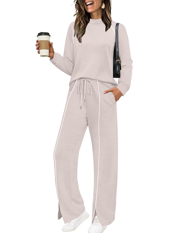WIHOLL Lounge Sets for Women 2 Piece Fall Outfits 2025 Wide Leg Pant Matching Sets Womens Clothing