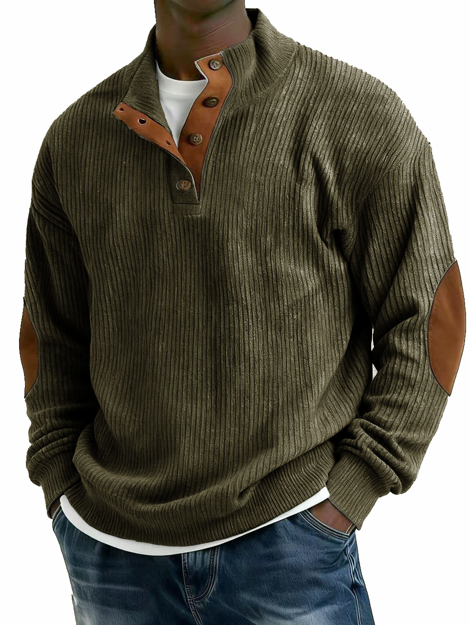 Men's Stylish Casual Corduroy Fabric Stand-up Collar Long-sleeved Swea