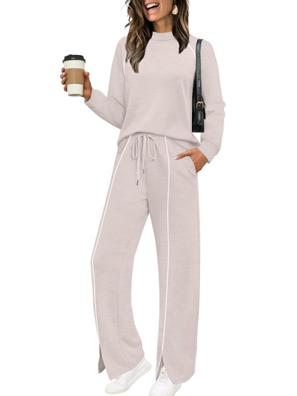 WIHOLL Lounge Sets for Women 2 Piece Fall Outfits 2025 Wide Leg Pant Matching Sets Womens Clothing