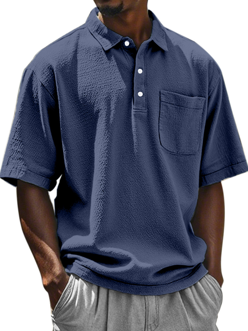 Men's Daily Solid Color Textured Lapel Short-sleeved Polo Shirt