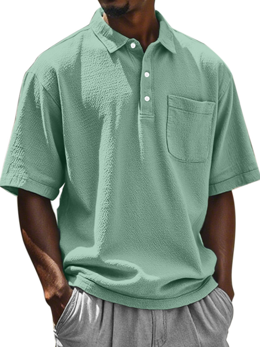 Men's Daily Solid Color Textured Lapel Short-sleeved Polo Shirt