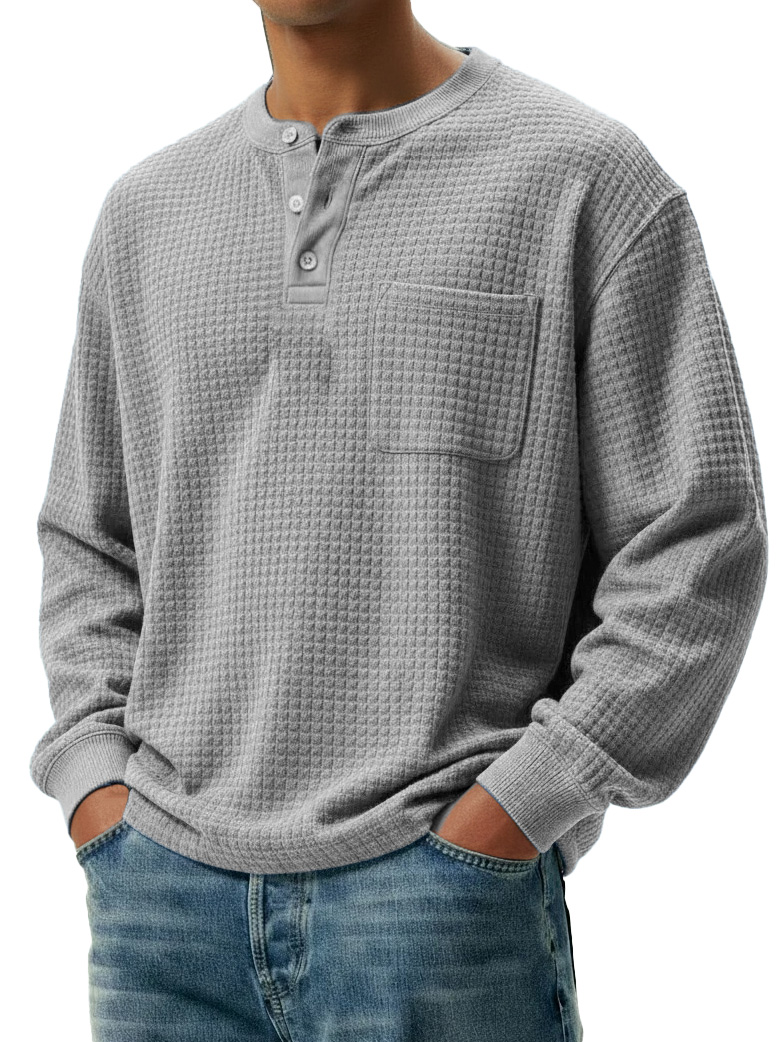 Men's Stylish Casual Retro Pocket Long-sleeved Henley Shirt 