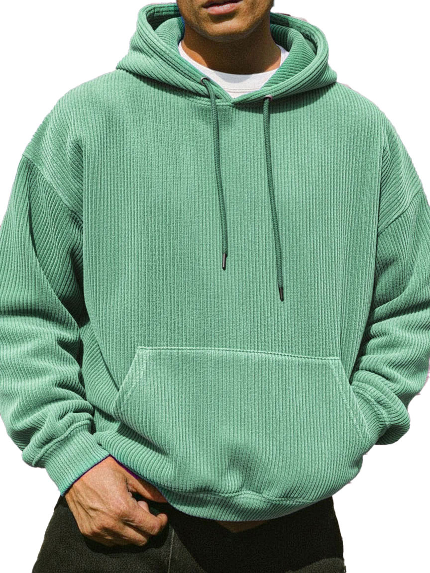 Men's Stylish Street-style Ribbed Corduroy Fabric Pocket Hooded Sweats