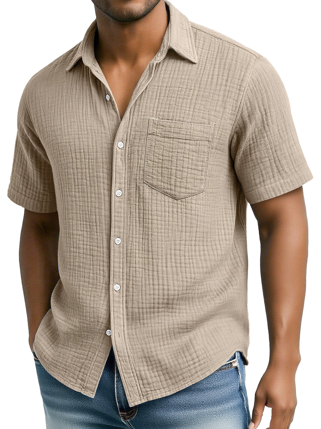 Men's Daily Pleated Texture Casual Pocket Comfort Short Sleeve Shirt