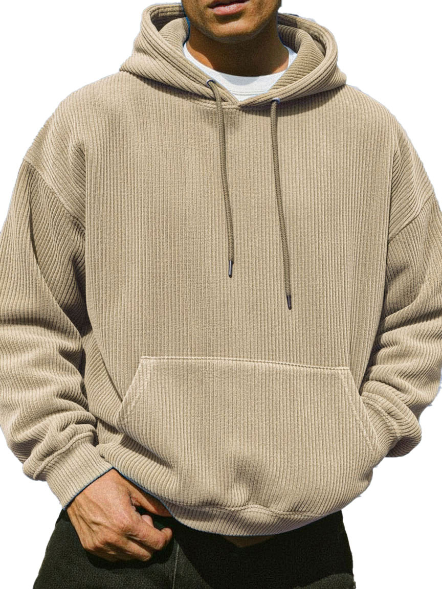 Men's Stylish Street-style Ribbed Corduroy Fabric Pocket Hooded Sweats
