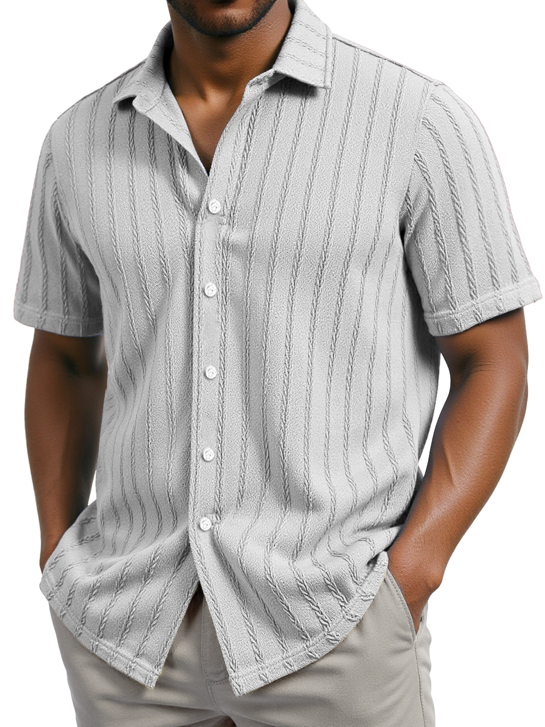 Men's Daily Casual Jacquard Texture Lapel Short-sleeved Shirt