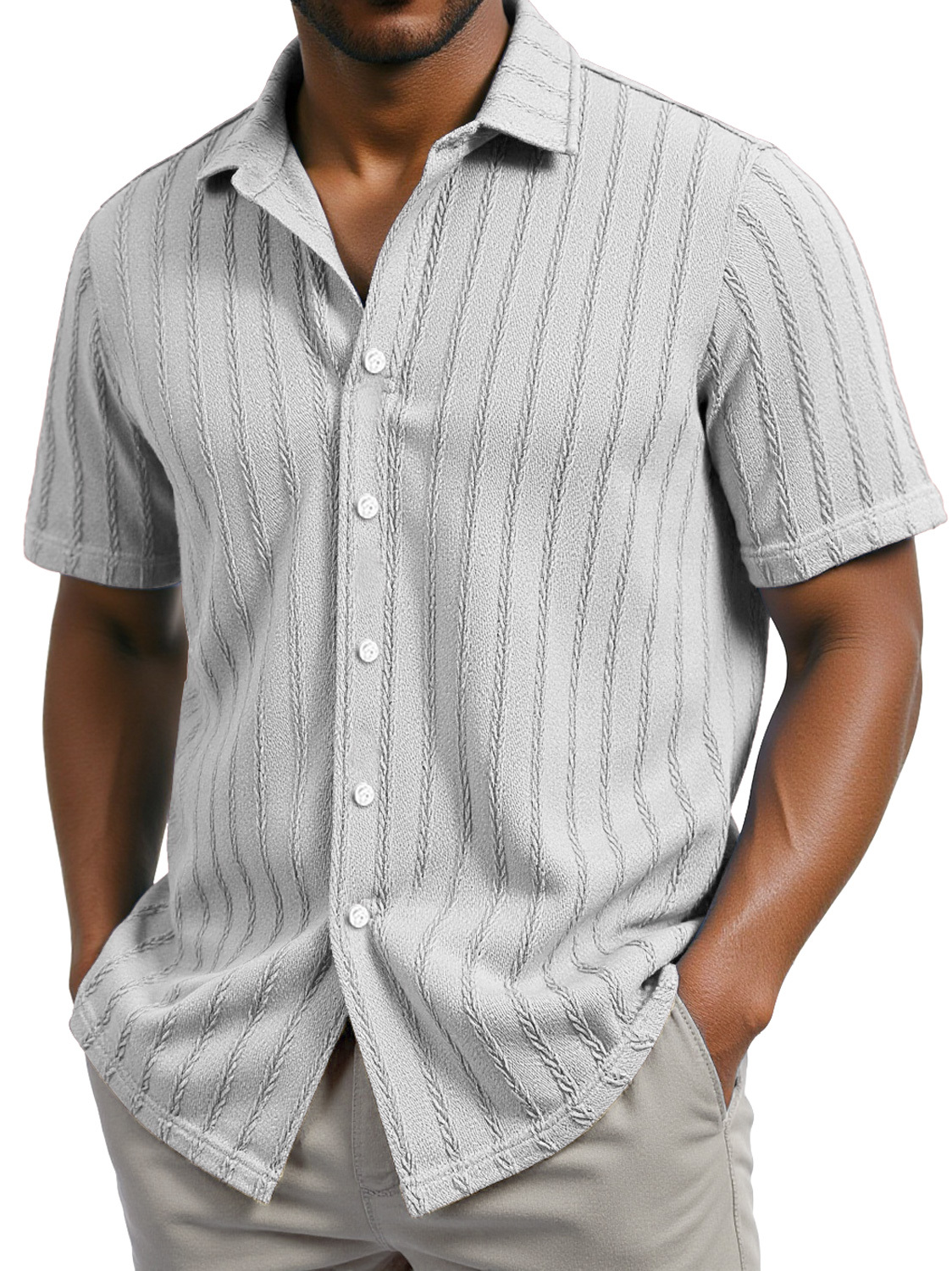 Men's Daily Casual Jacquard Texture Lapel Short-sleeved Shirt