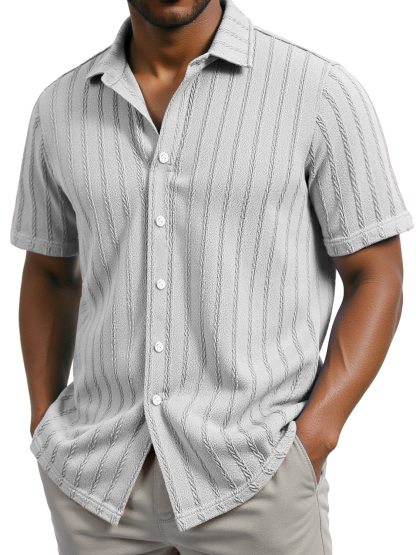 Men's Daily Casual Jacquard Texture Lapel Short-sleeved Shirt