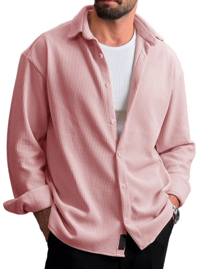 Men's Stylish Everyday Casual Waffle Fabric Lapel Long-sleeved Shirt