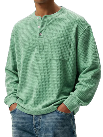 Men's Stylish Casual Retro Pocket Long-sleeved Henley Shirt 