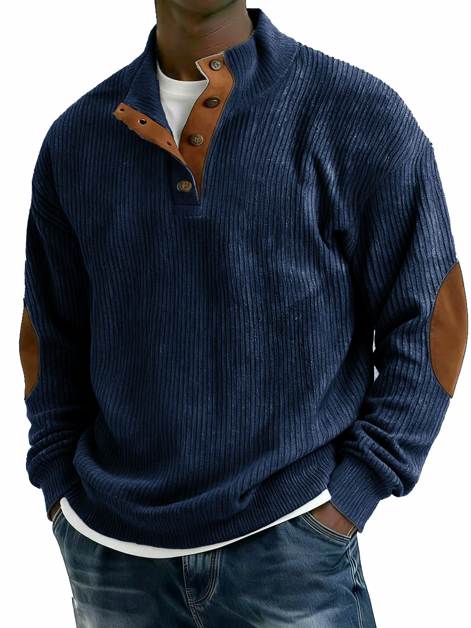 Men's Stylish Casual Corduroy Fabric Stand-up Collar Long-sleeved Swea