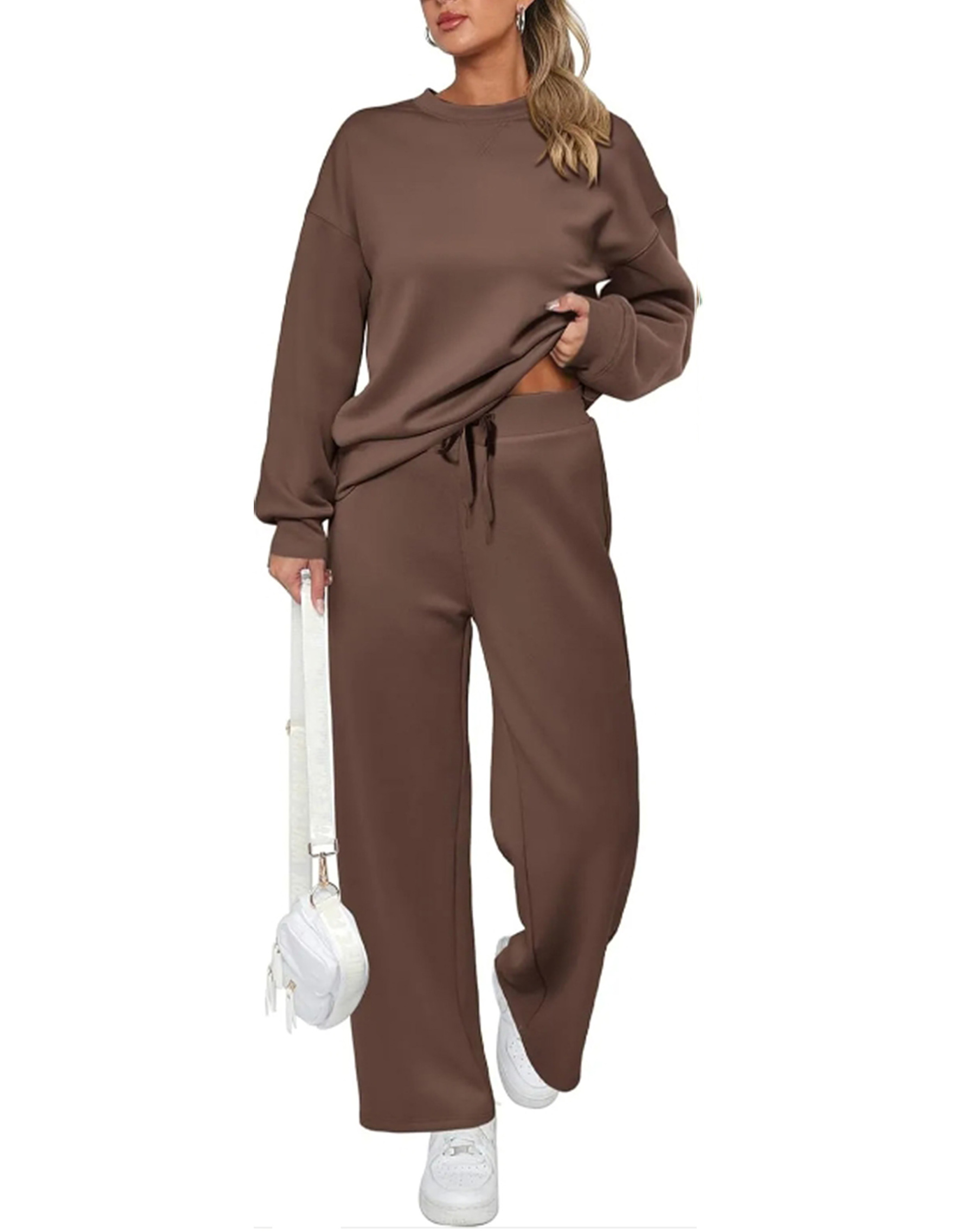 Women's Cotton Two-Piece Oversized Half-Zip Sweatshirt Wide Leg Sweatpants Casual Suit