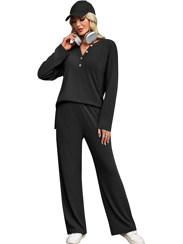 CLEARANCE SALE🔥Women's 2-piece casual suit with V-neck button-down tracksuit