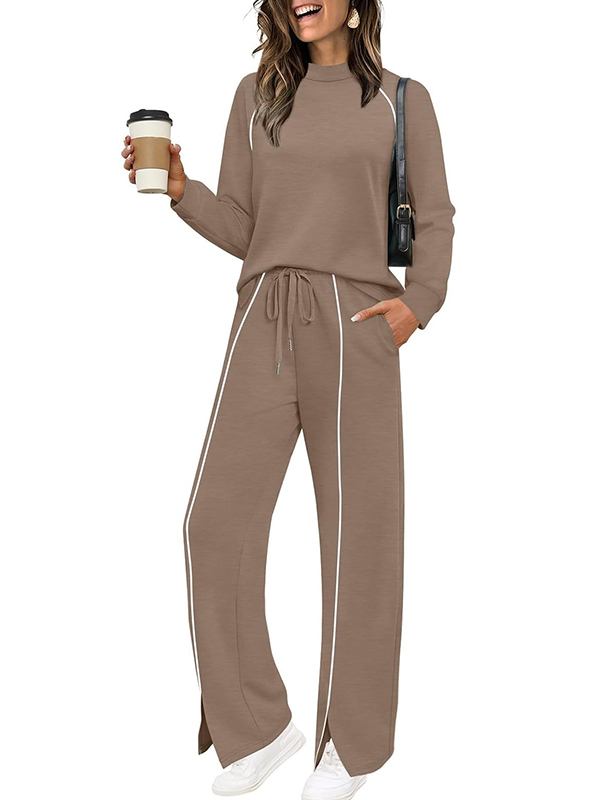 WIHOLL Lounge Sets for Women 2 Piece Fall Outfits 2025 Wide Leg Pant Matching Sets Womens Clothing