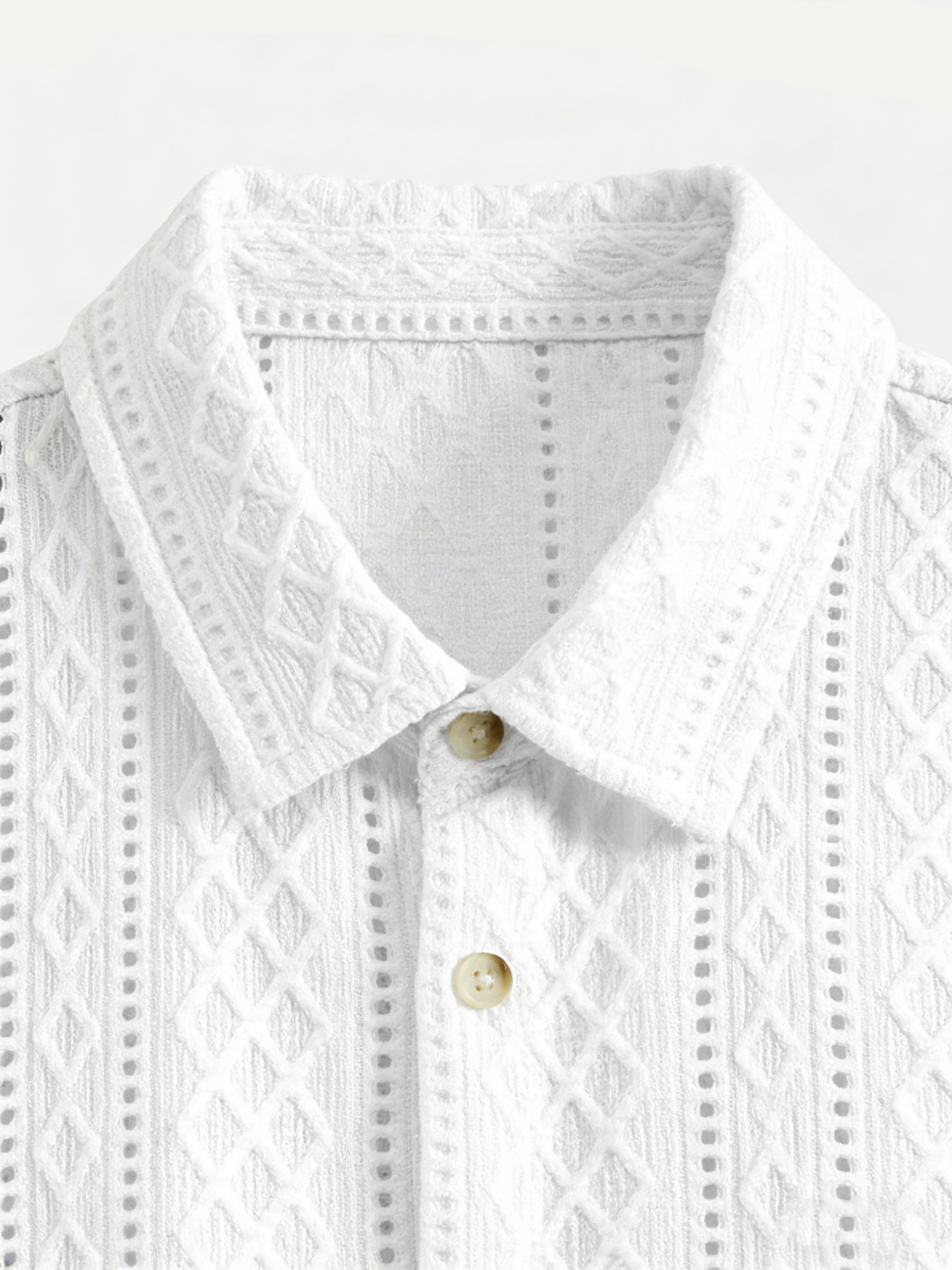 Men's Daily Casual Solid Color Textured Lapel Short-sleeved Shirt