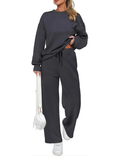 Women's Cotton Two-Piece Oversized Half-Zip Sweatshirt Wide Leg Sweatpants Casual Suit