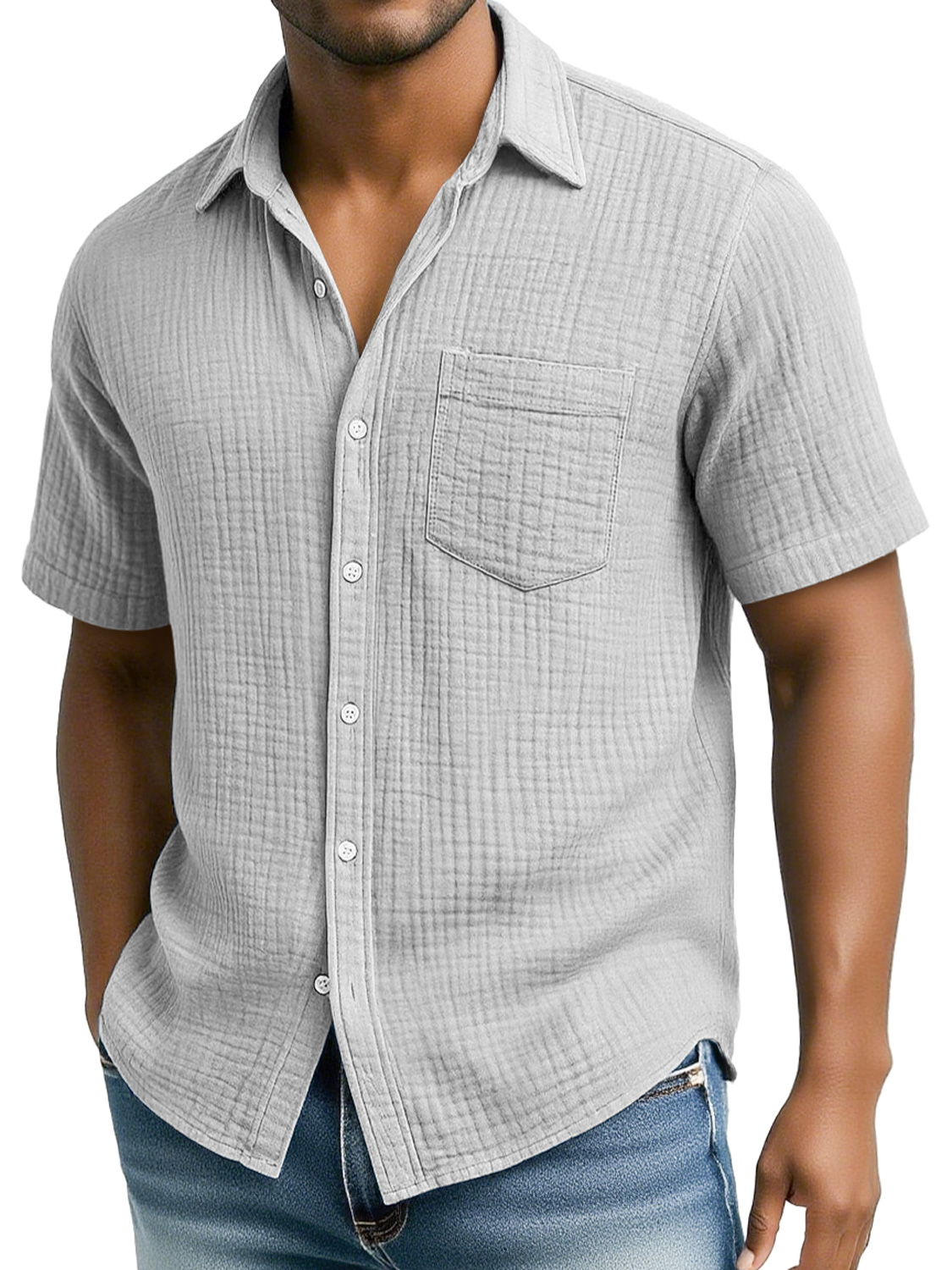Men's Daily Pleated Texture Casual Pocket Comfort Short Sleeve Shirt