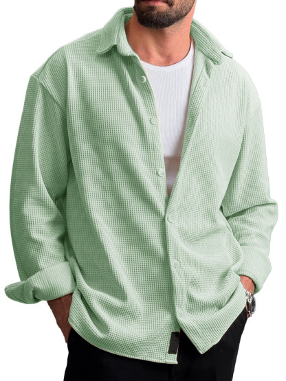 Men's Stylish Everyday Casual Waffle Fabric Lapel Long-sleeved Shirt