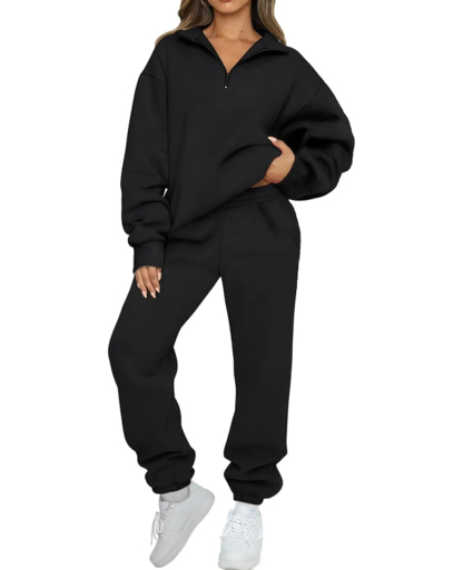 💖 New 💃 Women's Sweatsuits 2 Piece Outfits Long Sleeve Half Zip Pullover and Baggy Sweatpants with Pockets