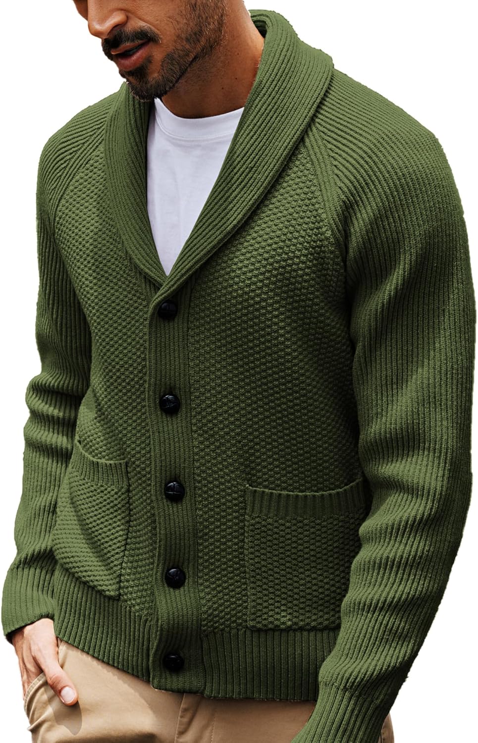 Men's Shawl Collar Button-Down Cardigan Knitted Textured Sweater