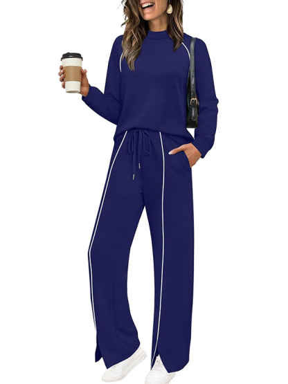 WIHOLL Lounge Sets for Women 2 Piece Fall Outfits 2025 Wide Leg Pant Matching Sets Womens Clothing