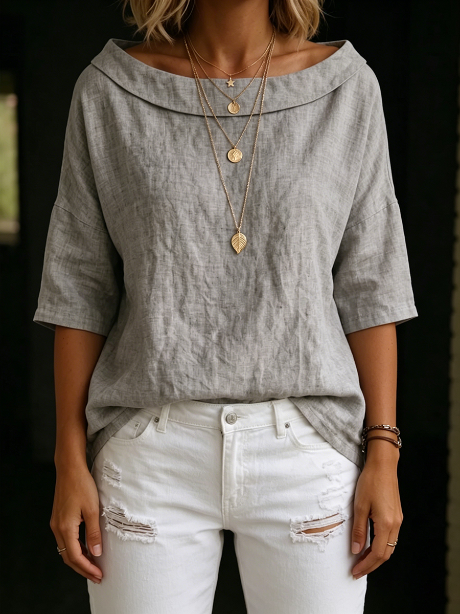 🔥CLEARANCE SALE🔥Minimalist Retro Boat-neck Cotton-linen Blouse