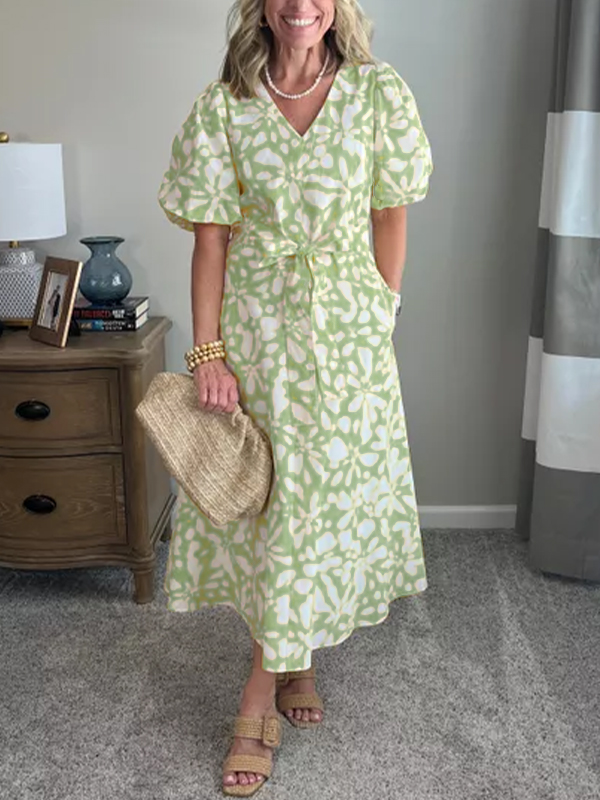 NEW🔥Women's Puff-Sleeve Poplin Midi Dress